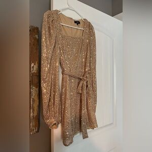 Lulu's Gold Sequin Long Sleeve Mini Dress